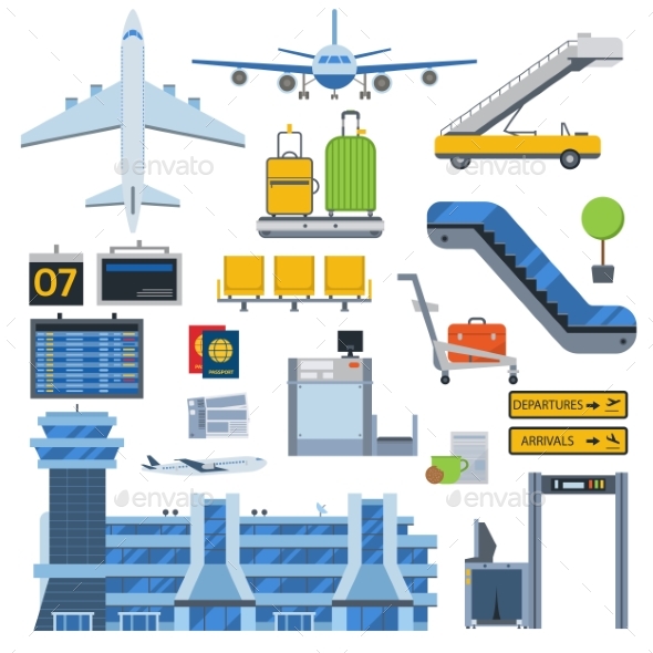 Airport Symbols Vector Set. - Travel Conceptual