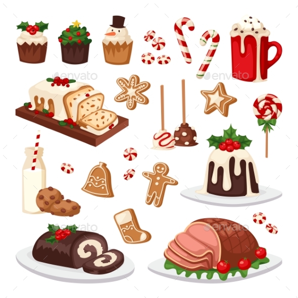 Christmas Food Vector Set. - Backgrounds Decorative