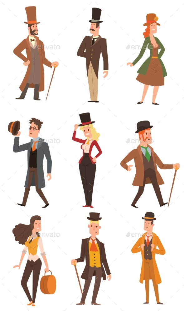 Vector Design Victorian People. - Backgrounds Decorative