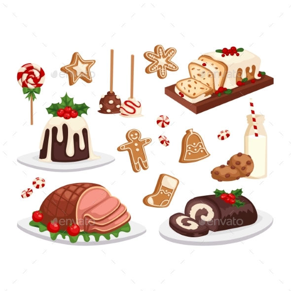 Christmas Food Vector Set. - Backgrounds Decorative