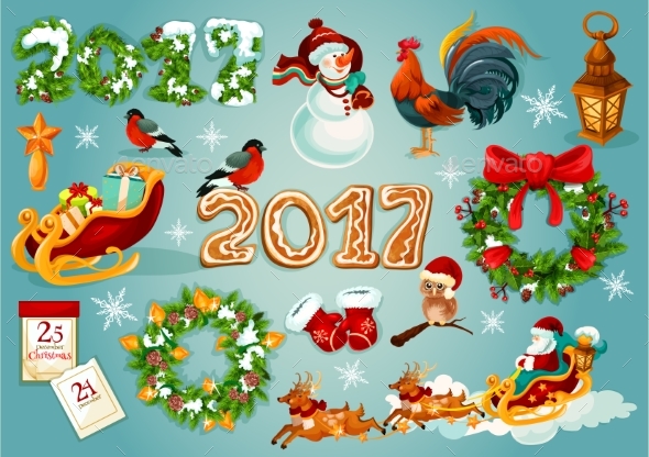 Christmas And New Year Festive Icon Set - Christmas Seasons/Holidays