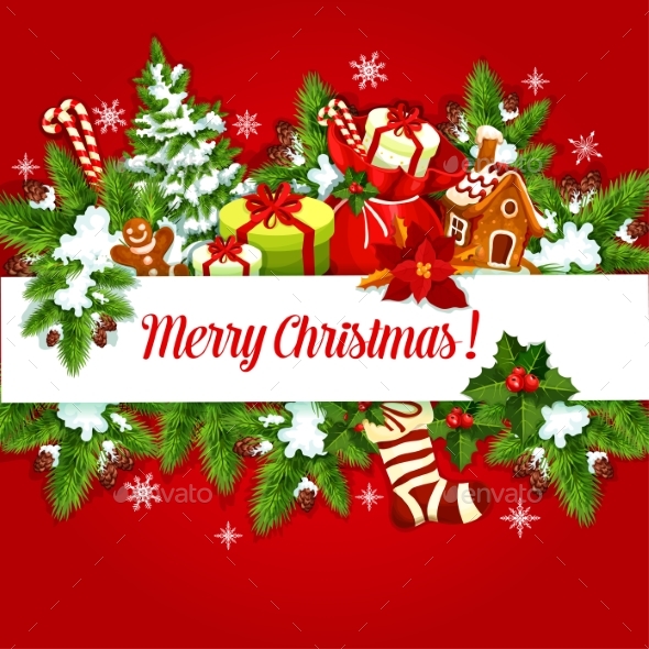Christmas Tree With Gift Greeting Card Design - Christmas Seasons/Holidays