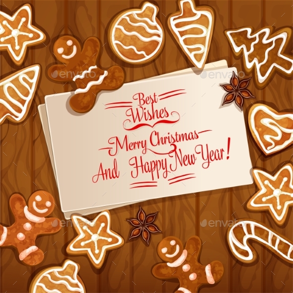 Christmas Gingerbread Cookie On Wooden Background - Christmas Seasons/Holidays