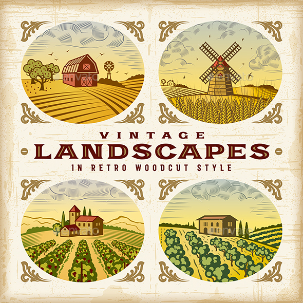 Vintage Colorful Landscapes Set - Landscapes Nature