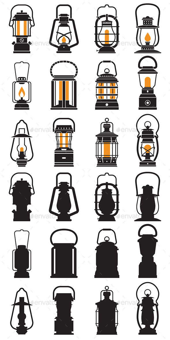 Vintage Camping Lantern Icons - Man-made Objects Objects