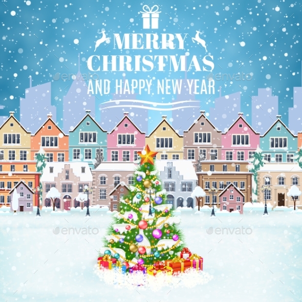 Christmas Postcard With Vintage Street - Christmas Seasons/Holidays