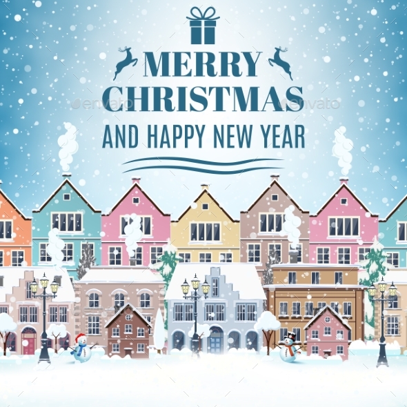 Christmas Postcard With Vintage Street - Christmas Seasons/Holidays