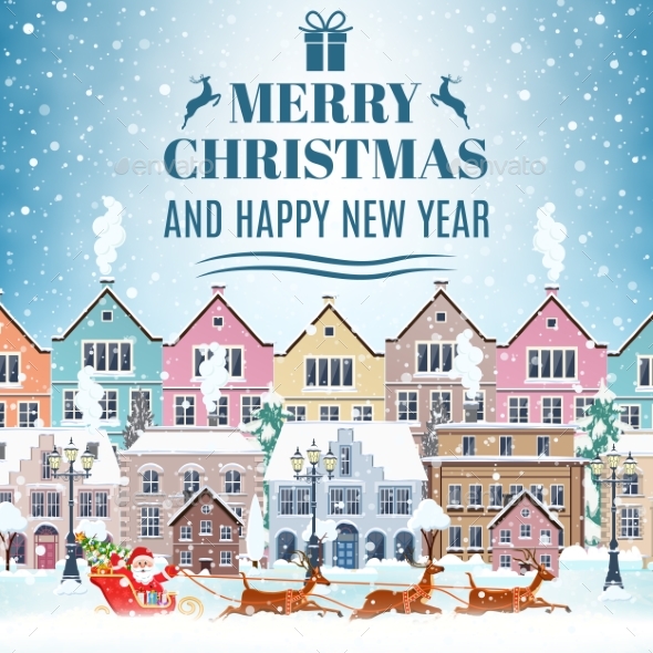 Christmas Santa Claus Riding On Sleigh - Christmas Seasons/Holidays