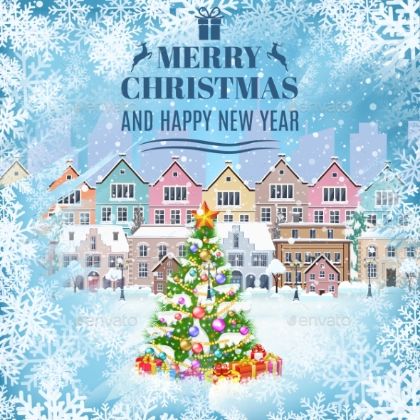 Christmas Postcard With Vintage Street - Christmas Seasons/Holidays