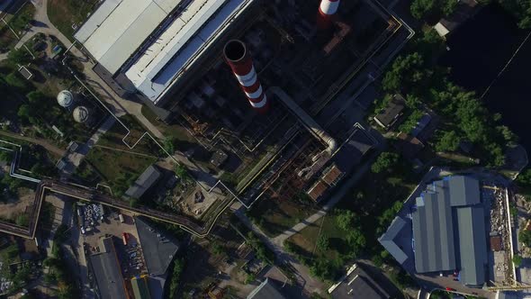 Top View Industrial Factory Area. Industrial Pipe on Thermal Power Plant alt