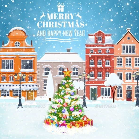Christmas Postcard With Vintage Street - Christmas Seasons/Holidays