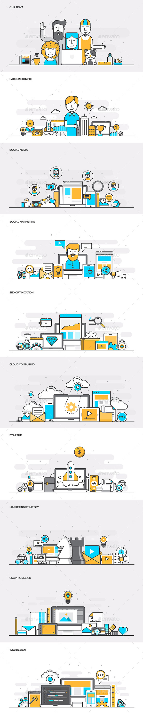 Set of Flat Line Color Banners - Vectors