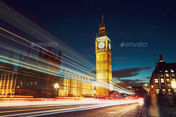 Westminster bridge at the dusk - Stock Photo - Images