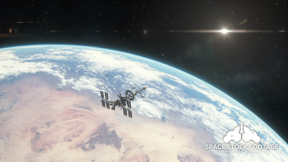Spaceship Orbiting Earth