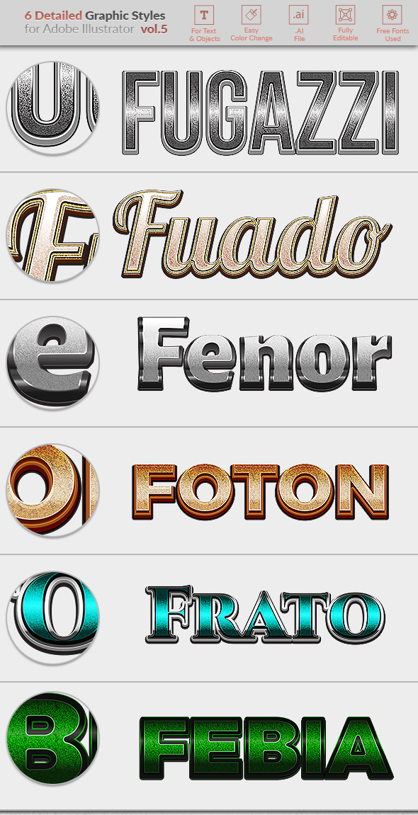6 Detailed Graphic Styles for Illustrator vol. 05 - Styles Illustrator