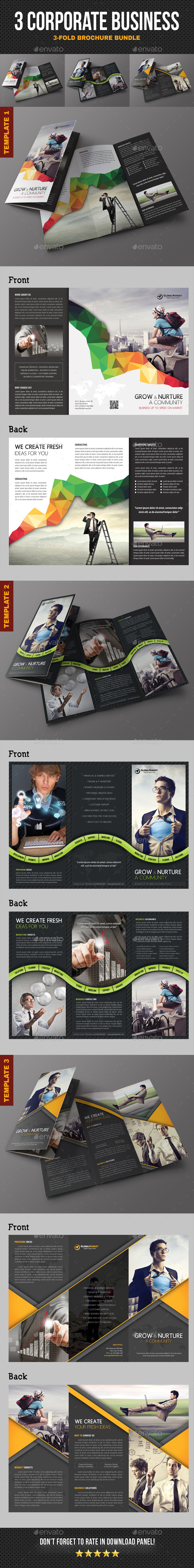 3 Corporate Business 3-Fold Brochure Bundle - Corporate Brochures