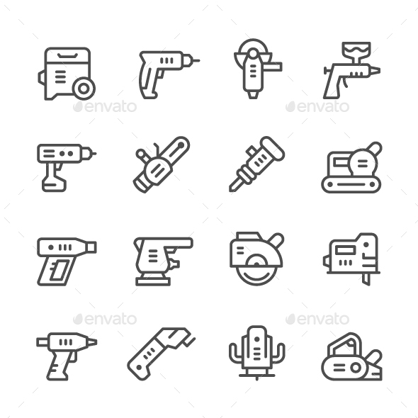 Set Line Icons of Electric Tools - Man-made objects Objects