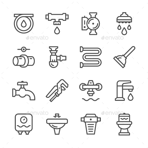 Set Line Icons of Plumbing - Man-made objects Objects