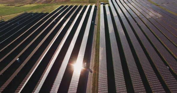 Solar Batteries On The Rural Field alt