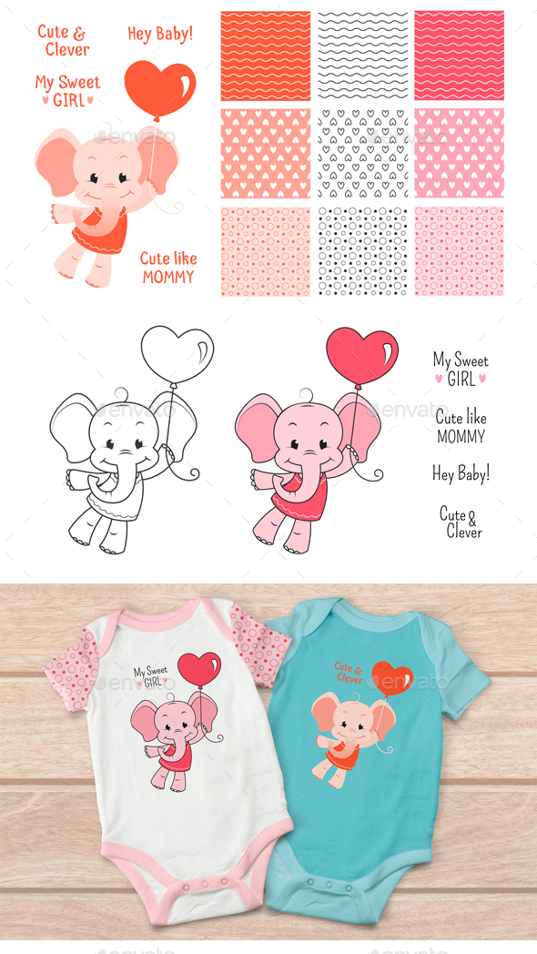 Baby Elephant Design Set - Decorative Vectors
