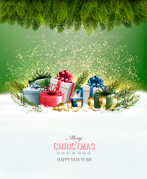 Holiday Christmas Background with Gift Boxes - Christmas Seasons/Holidays