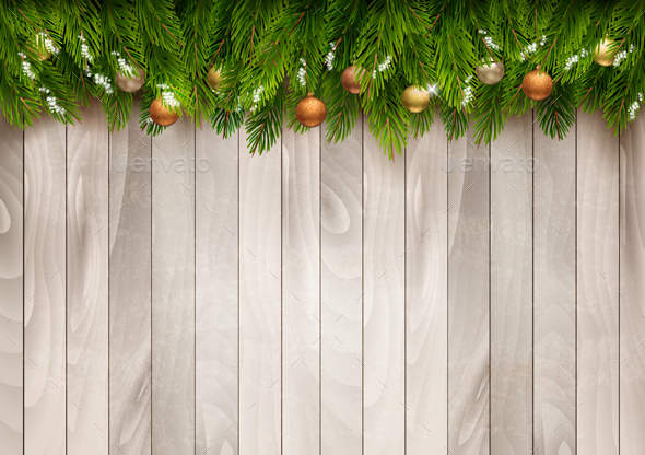 Christmas Tree Branches With Baubles On a Wooden Sign - Christmas Seasons/Holidays