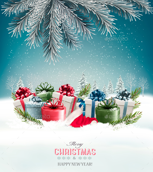 Holiday Christmas Background with Presents - Christmas Seasons/Holidays
