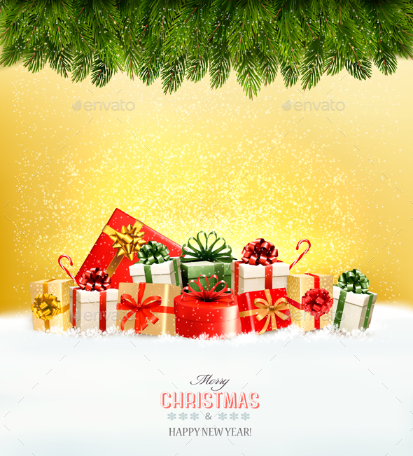 Holiday Christmas Background With A Gift Boxes Vector - Christmas Seasons/Holidays