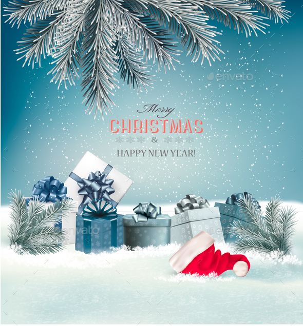 Holiday Christmas Background With A Gift Boxes Vector - Christmas Seasons/Holidays