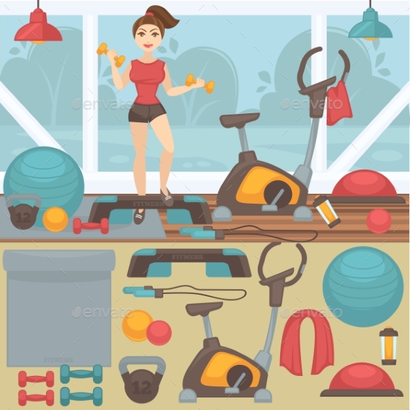 Fitness Equipment And Gym Interior. - Sports/Activity Conceptual