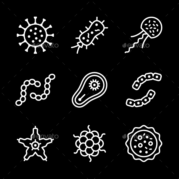 Set Line Icons of Microbe and Bacterium - Man-made objects Objects