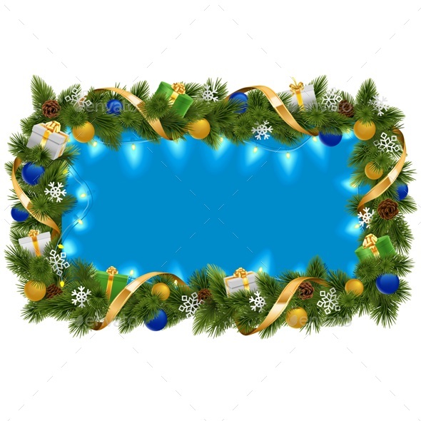 Vector Blue Fir Frame with Garland - Christmas Seasons/Holidays