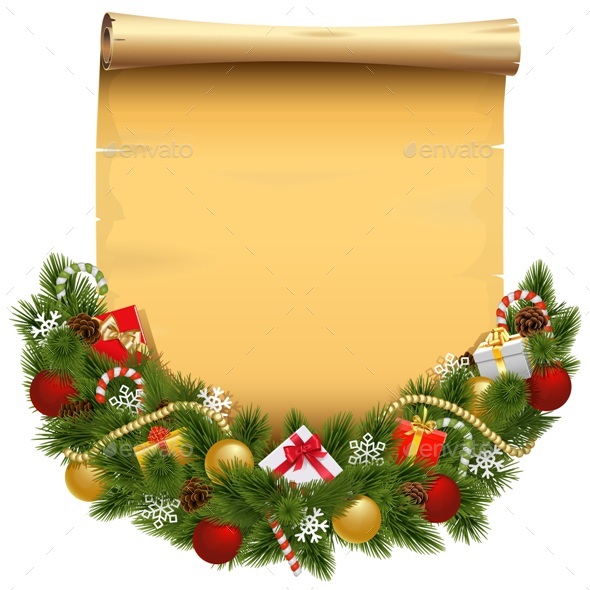 Vector Christmas Decoration with Scroll - Christmas Seasons/Holidays