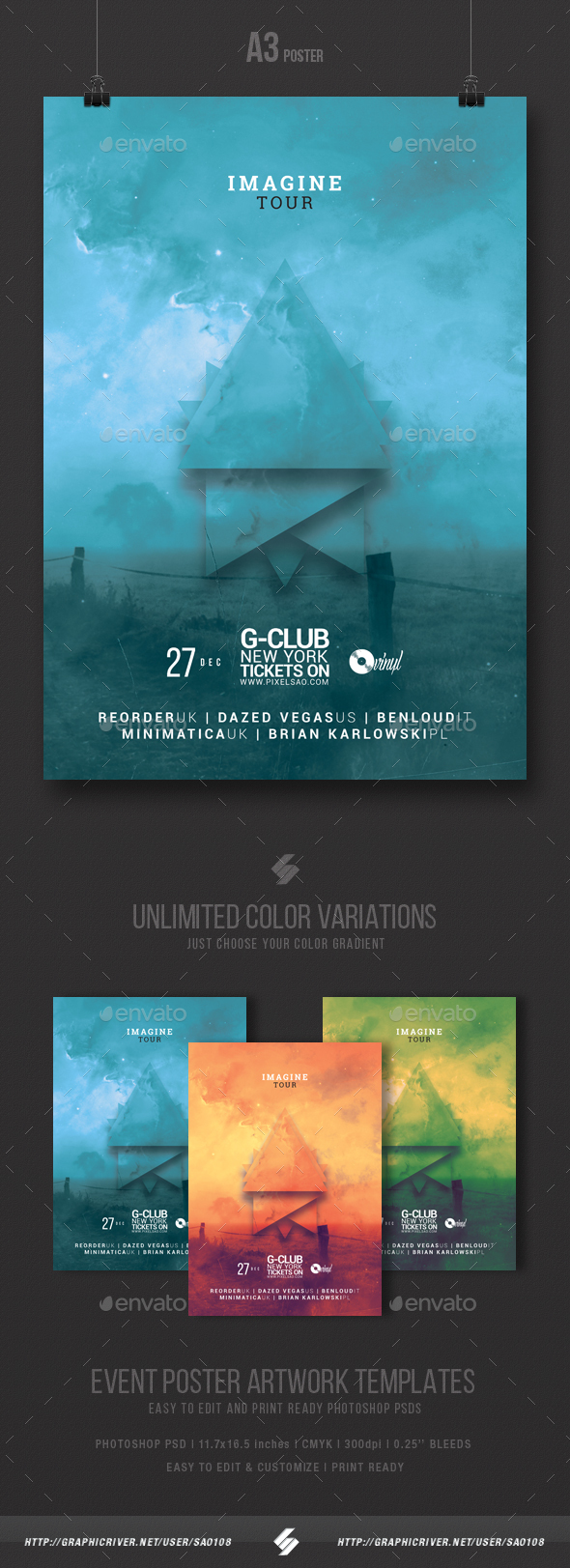 Imagine Tour - Minimal Party Flyer / Poster Template A3 - Clubs & Parties Events