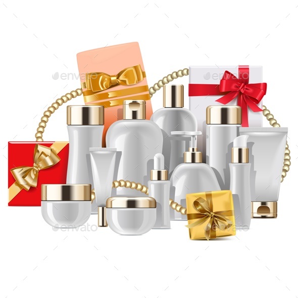 Vector Cosmetic Packaging with Gifts - Health/Medicine Conceptual