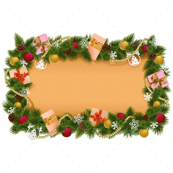 Vector Fir Frame with Paper Scroll - Christmas Seasons/Holidays