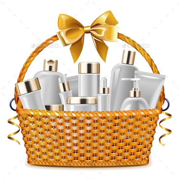 Vector Gift Basket with Cosmetic Packaging - Retail Commercial / Shopping