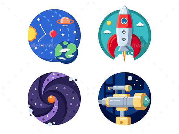 Cosmic Research of Solar System - Web Elements Vectors