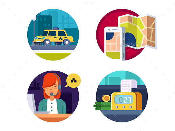 Service Taxi Concept - Web Elements Vectors