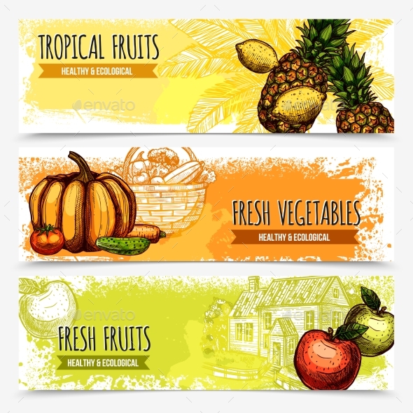 Vegetables and Fruits Horizontal Banners