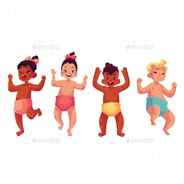 Set of Little Babies Dancing - People Characters