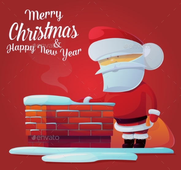 Santa Claus Near Chimney on Roof - Christmas Seasons/Holidays