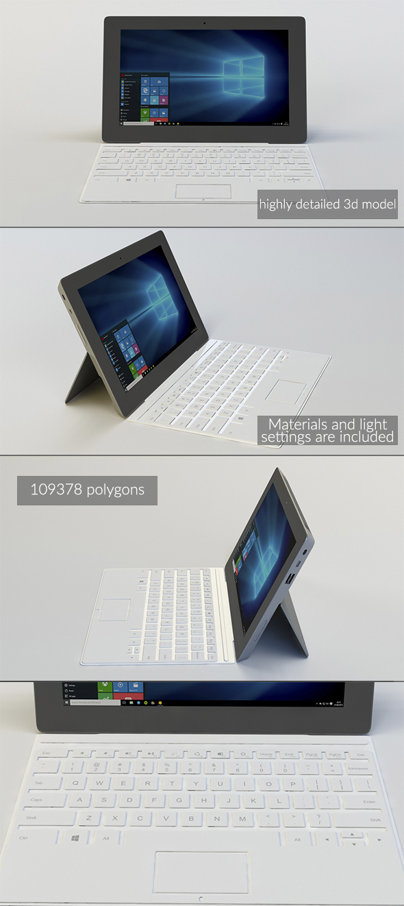Tablet with smart keyboard - 3DOcean Item for Sale