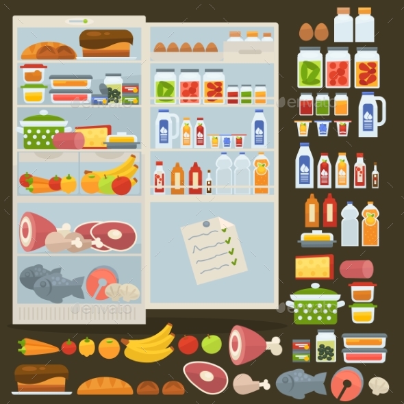 Refrigerator and Set of Food - Food Objects