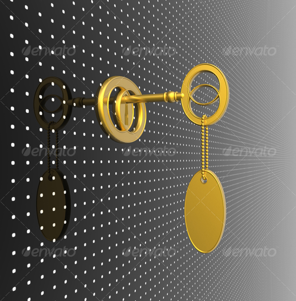 Golden key with blank tag - 3D Backgrounds