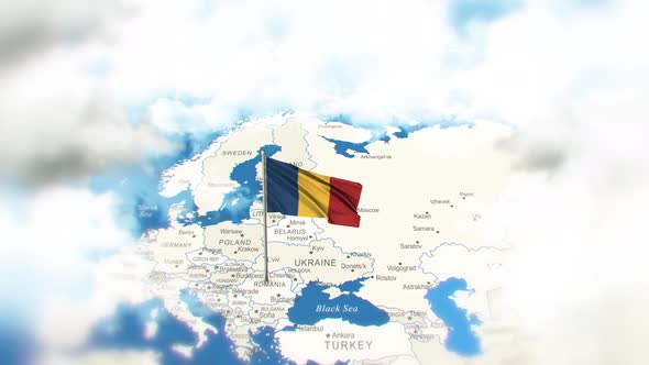 Romania Map And Flag With Clouds