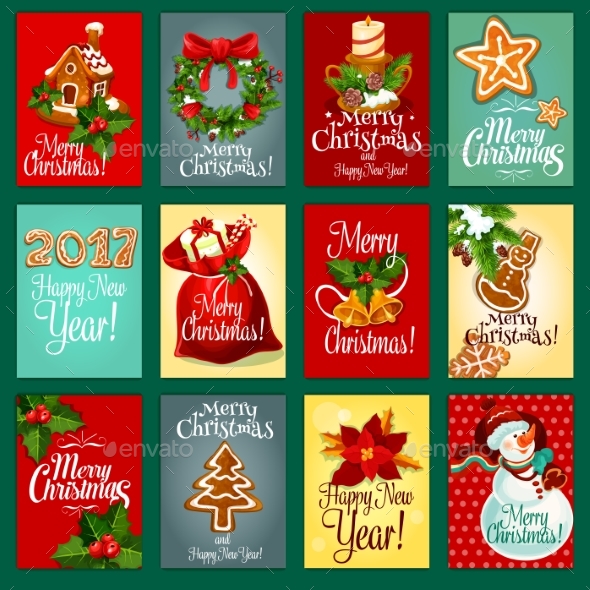 Christmas And New Year Holiday Greeting Card Set - Christmas Seasons/Holidays