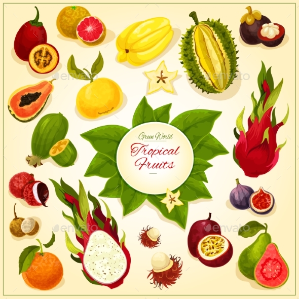 Tropical And Exotic Fruits Vector Icons - Food Objects