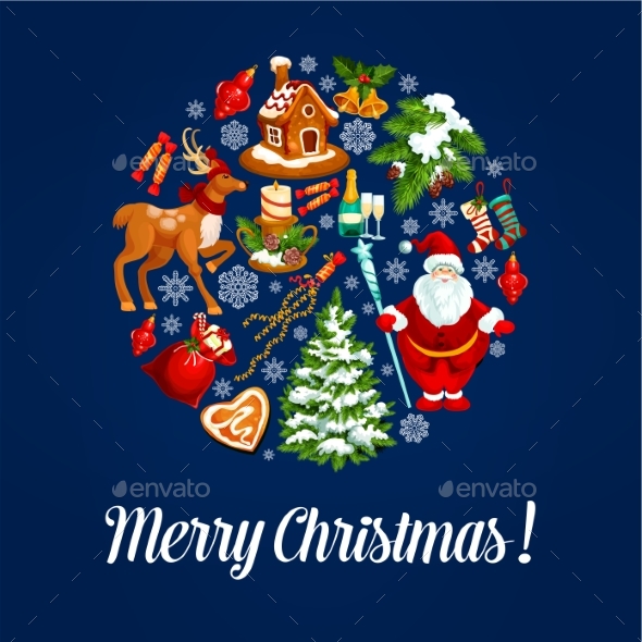 Christmas Ball Silhouette With Xmas Symbols - Christmas Seasons/Holidays