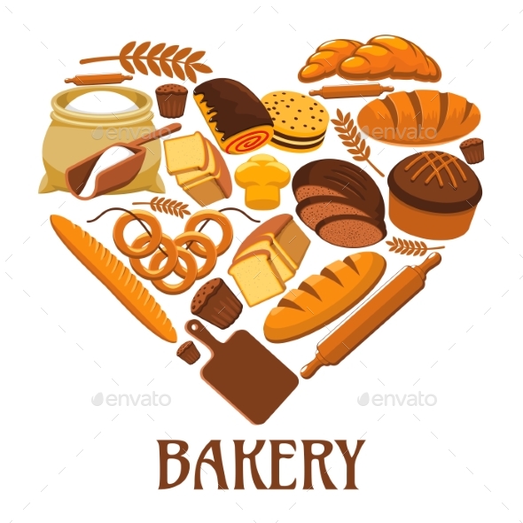 Bakery Heart Sign Of Bread, Pastry, Dessets - Food Objects